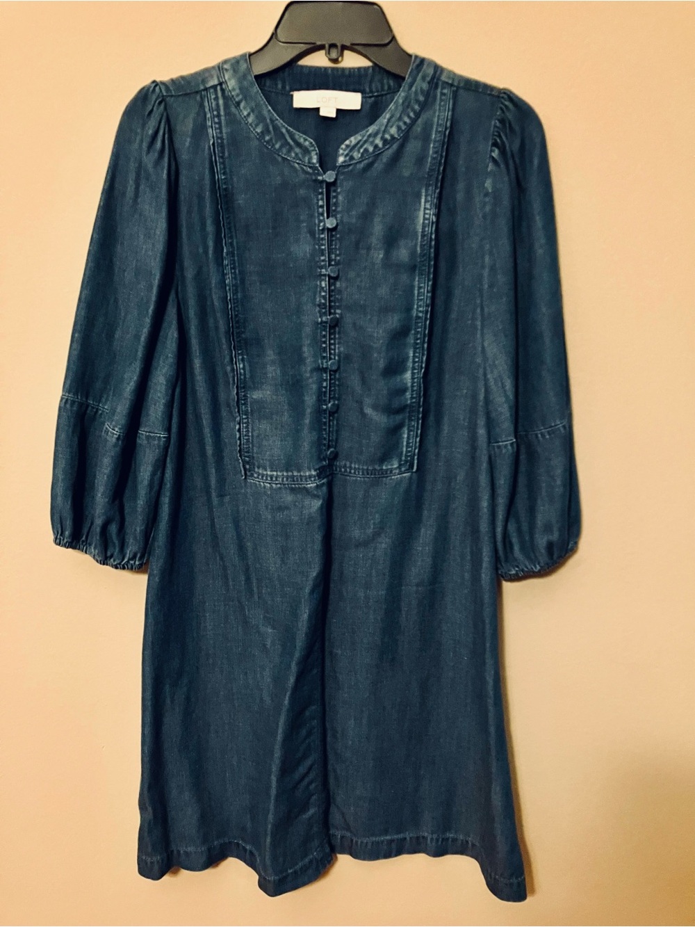 LOFT Indigo Blue Denim Button-Front Dress.